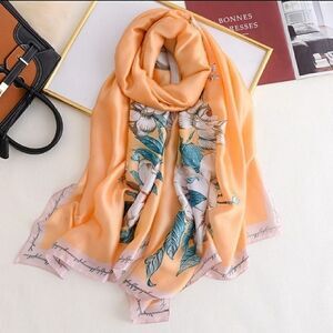 Flowery Satin Silky Long Scarf/Shawl